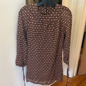 Vintage Franny brown patterned Long-Sleeve Shift Dress